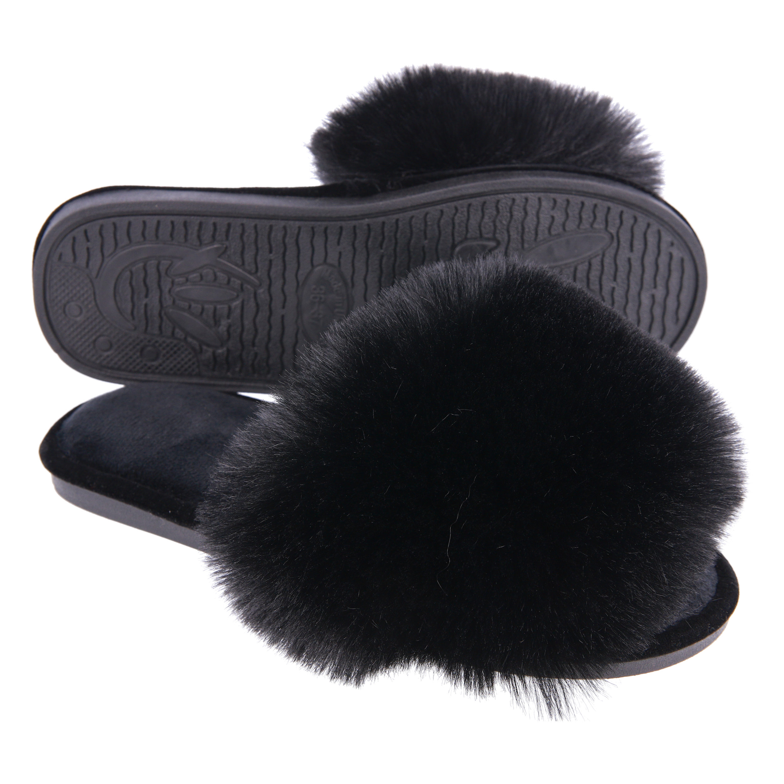 Damskie kapcie domowe z futra w kolorze czarnym