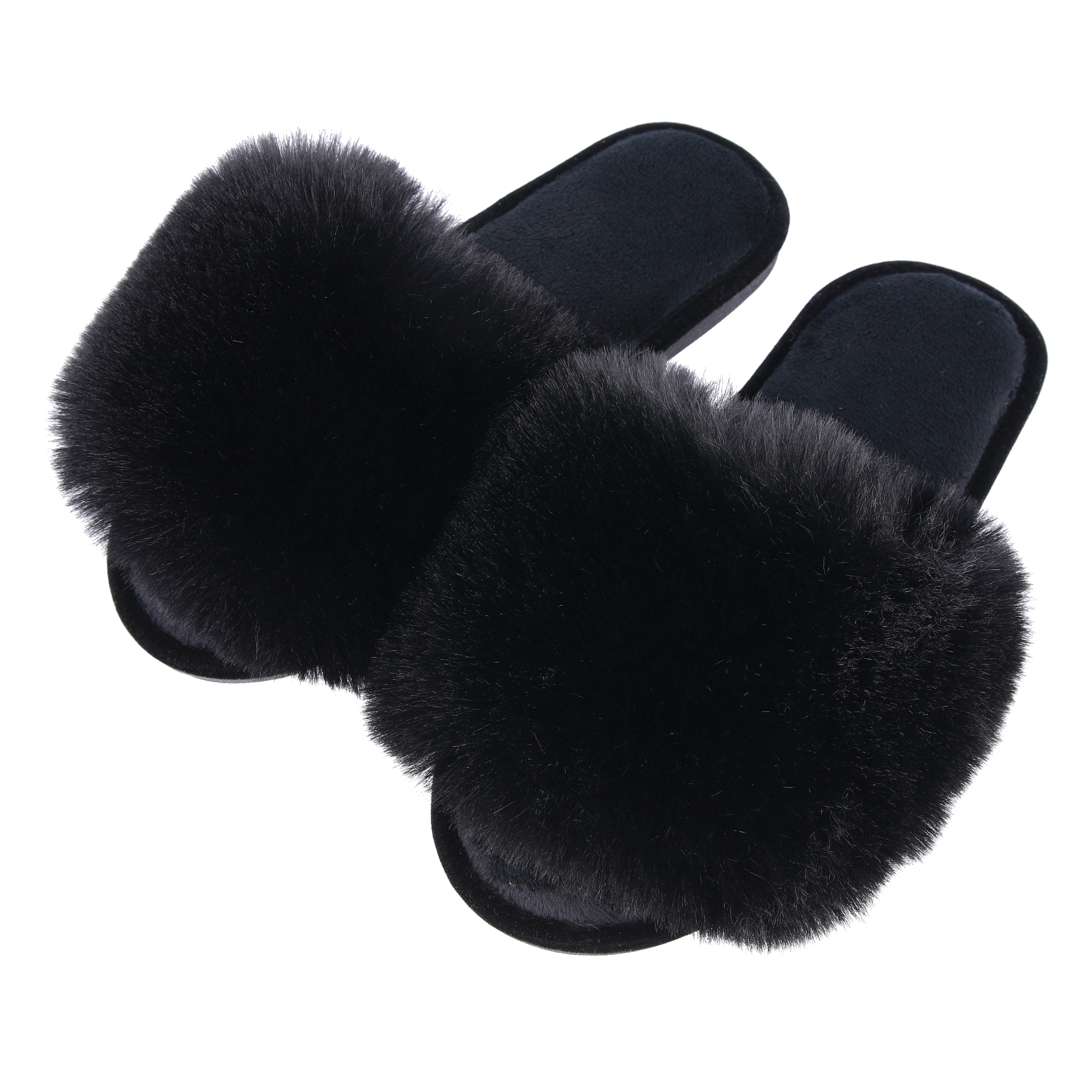 Damskie kapcie domowe z futra w kolorze czarnym